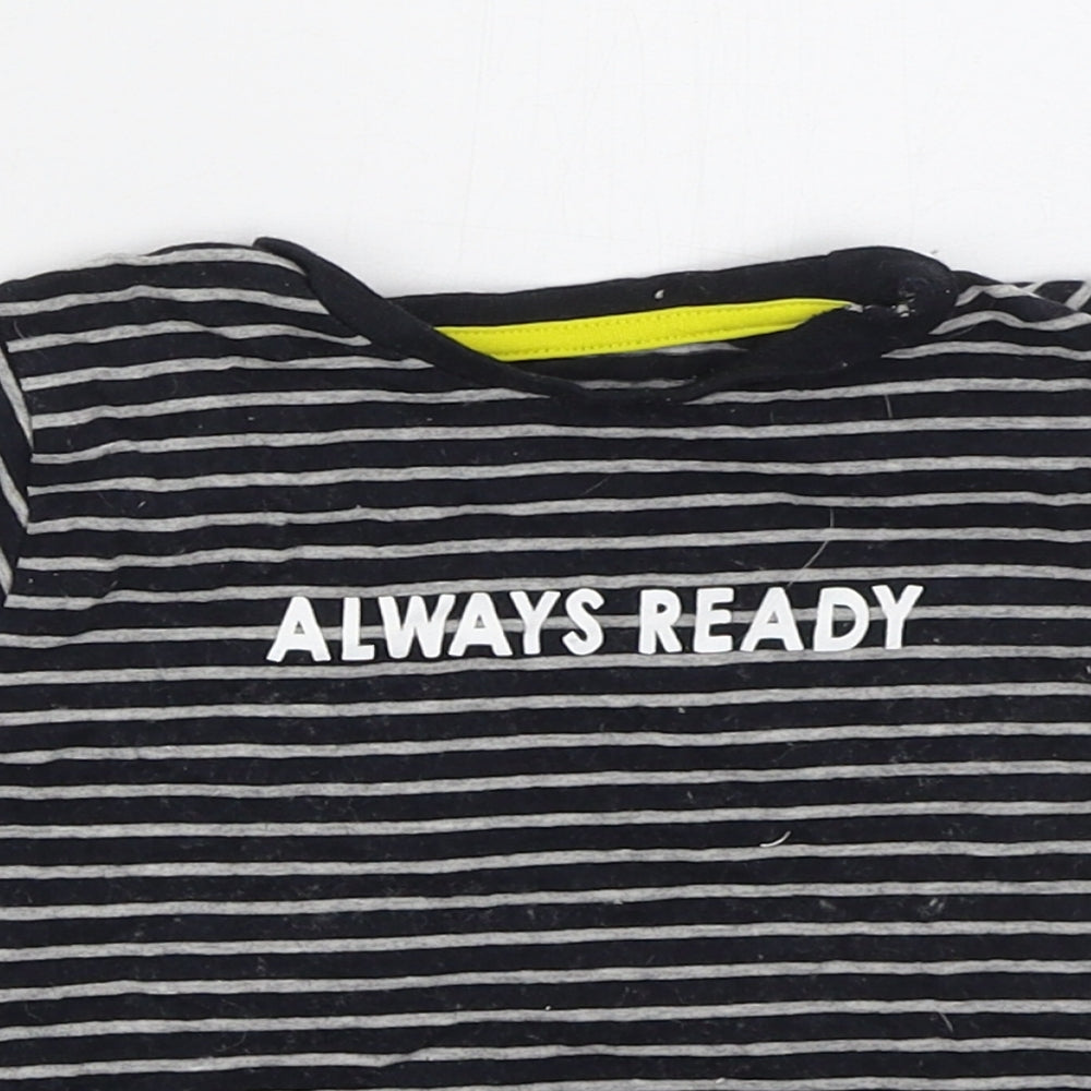 Jeff & Co Boys Grey Striped Cotton Basic T-Shirt Size 18-24 Months Crew Neck Pullover - Always Ready