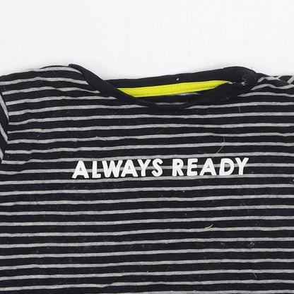 Jeff & Co Boys Grey Striped Cotton Basic T-Shirt Size 18-24 Months Crew Neck Pullover - Always Ready