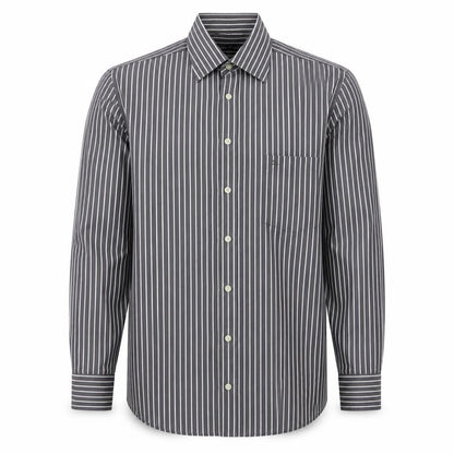 CASAMODA Mens Grey Striped Cotton  Button-Up Size L Collared Button