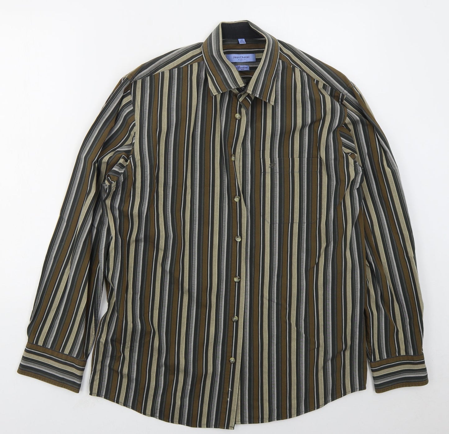 Mens UK Size M Jean Chatel Brown  Button-Up Long Sleeve Casual Shirt