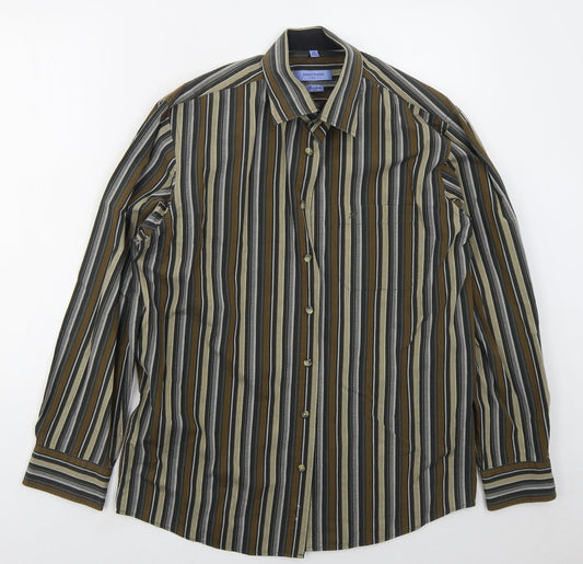 Mens UK Size M Jean Chatel Brown  Button-Up Long Sleeve Casual Shirt