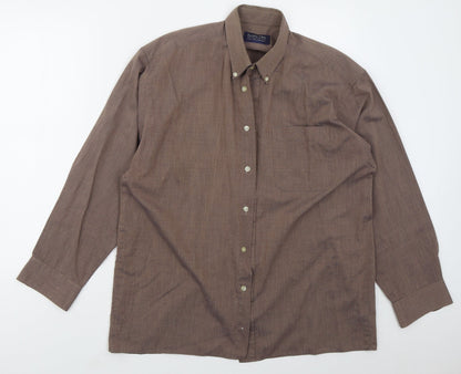 Mens UK Size 15.5 Double TWO Brown  Button-Up Long Sleeve Casual Shirt