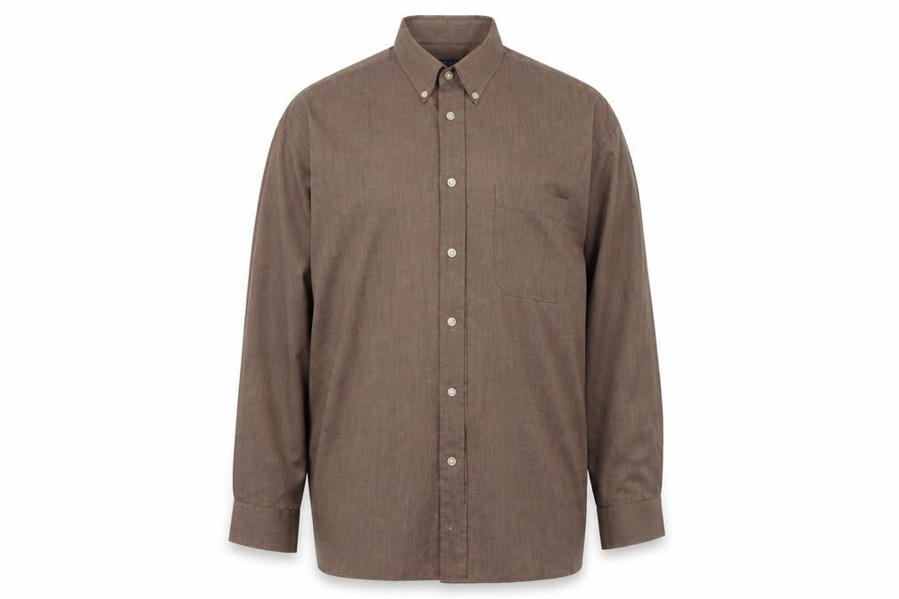 Mens UK Size 15.5 Double TWO Brown  Button-Up Long Sleeve Casual Shirt