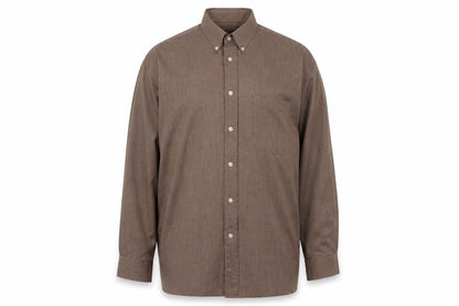Mens UK Size 15.5 Double TWO Brown  Button-Up Long Sleeve Casual Shirt