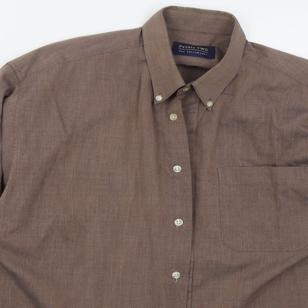 Mens UK Size 15.5 Double TWO Brown  Button-Up Long Sleeve Casual Shirt