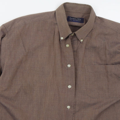 Mens UK Size 15.5 Double TWO Brown  Button-Up Long Sleeve Casual Shirt