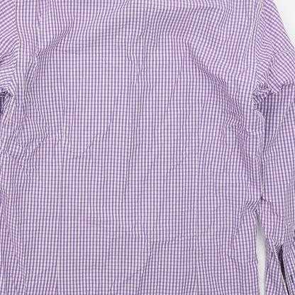 REMUS Mens Purple Check Cotton  Button-Up Size M Collared Button