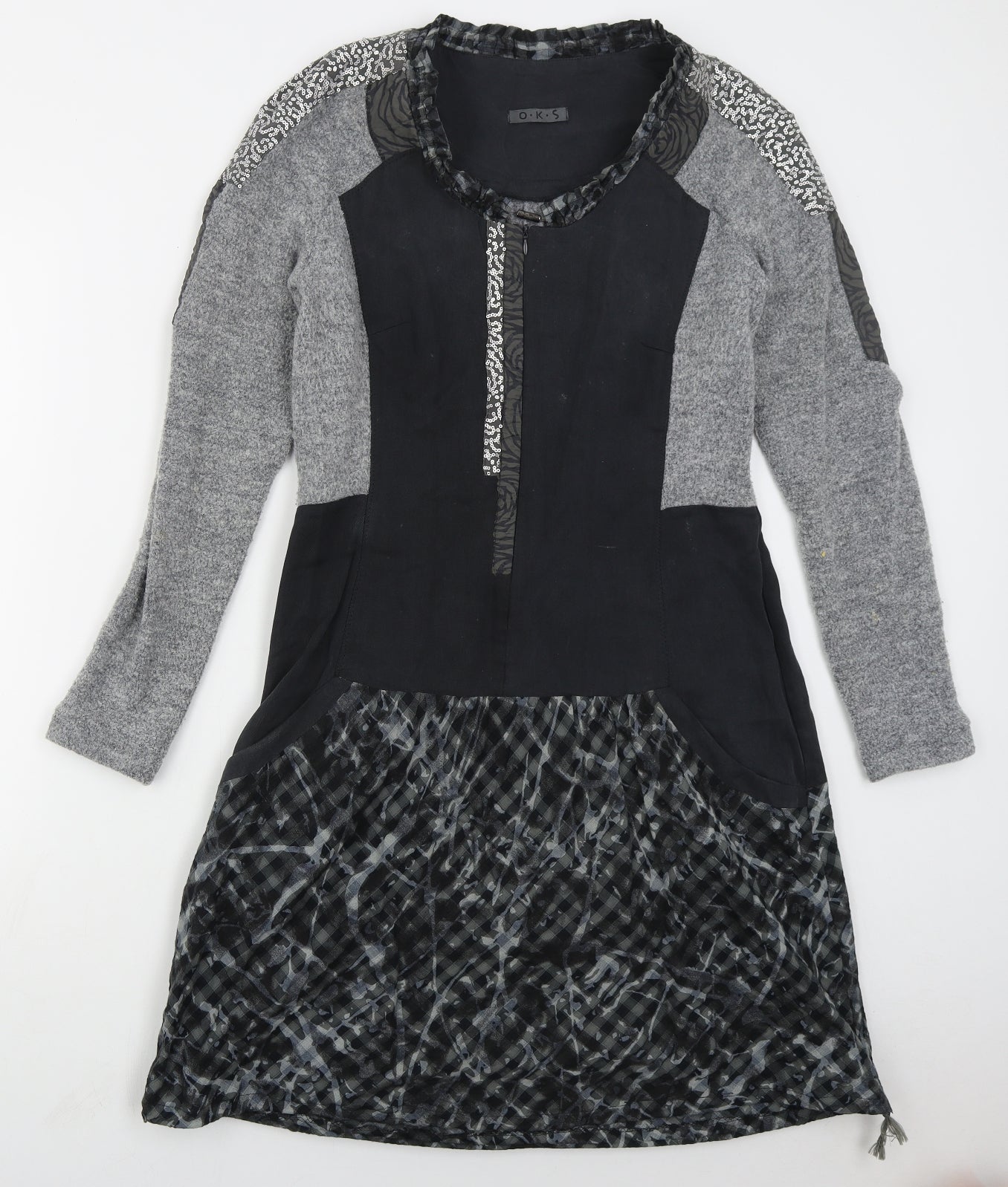 OKS Womens Grey  Acrylic Skater Dress  Size M  Round Neck Pullover -