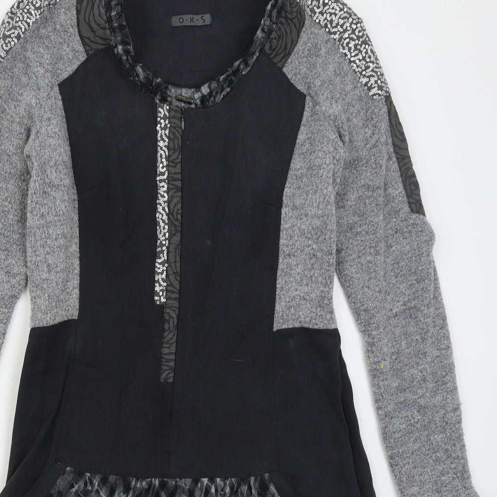OKS Womens Grey  Acrylic Skater Dress  Size M  Round Neck Pullover -