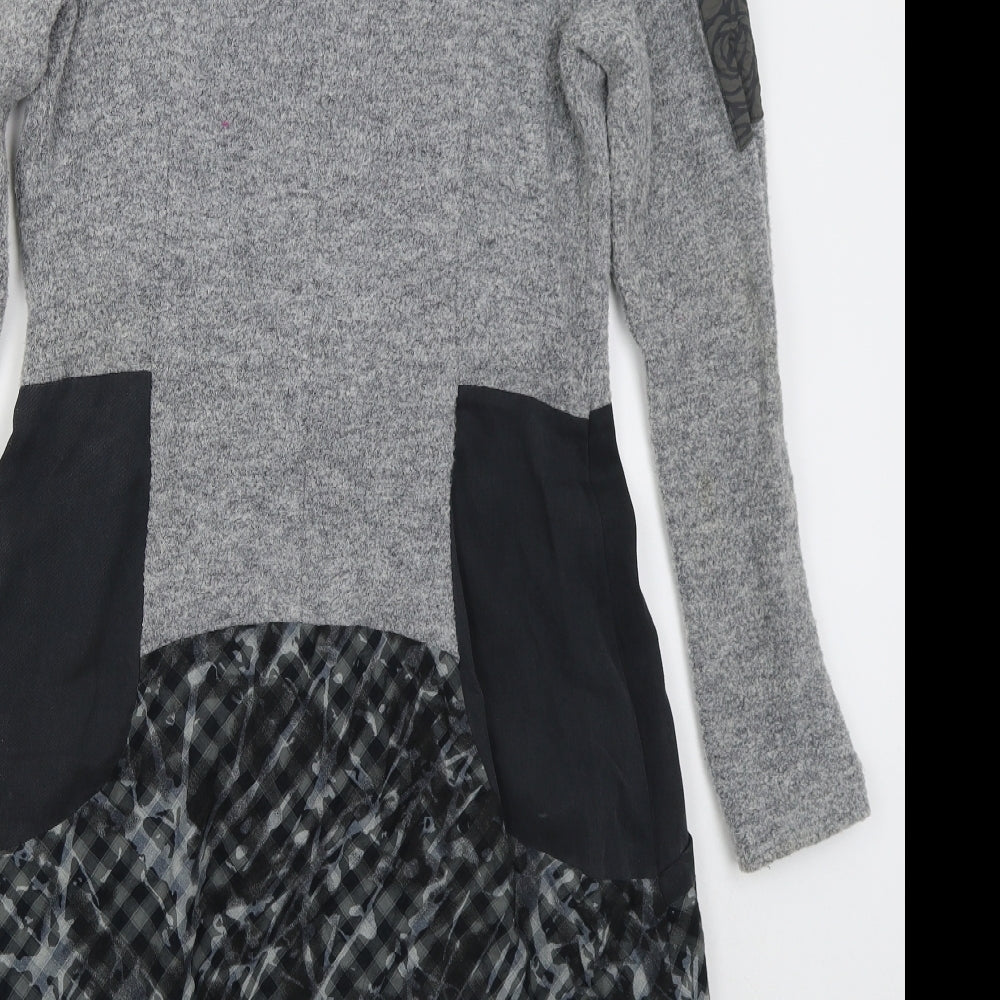 OKS Womens Grey  Acrylic Skater Dress  Size M  Round Neck Pullover -