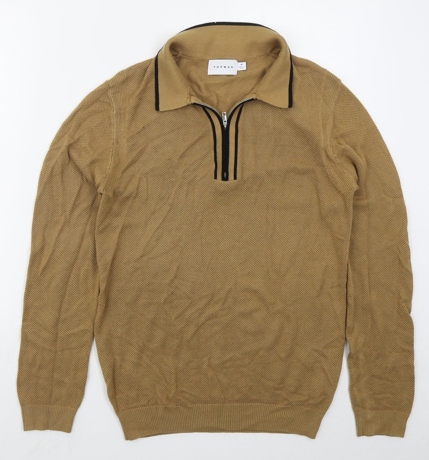 Topman Mens Brown Collared  Viscose Pullover Jumper Size M