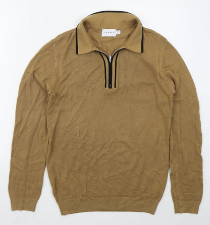Topman Mens Brown Collared  Viscose Pullover Jumper Size M
