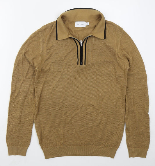 Topman Mens Brown Collared  Viscose Pullover Jumper Size M