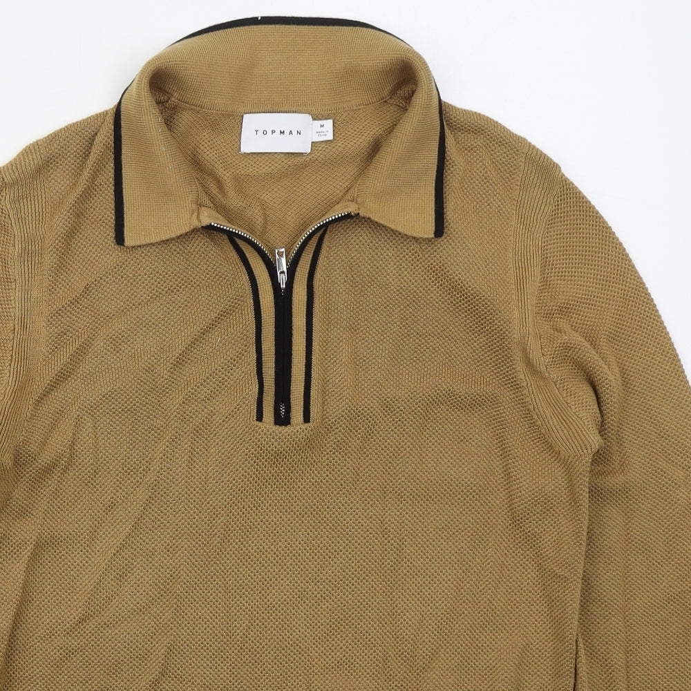 Topman Mens Brown Collared  Viscose Pullover Jumper Size M