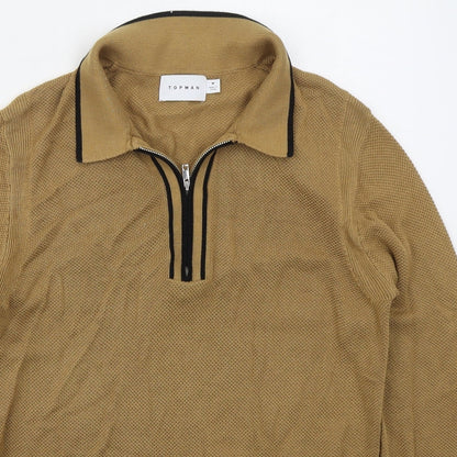 Topman Mens Brown Collared  Viscose Pullover Jumper Size M