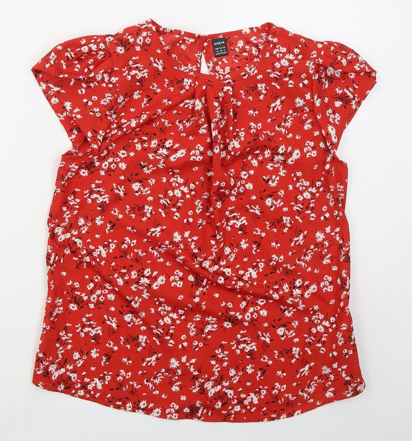 SheIn Womens Red Floral Polyester Basic Blouse Size M Crew Neck