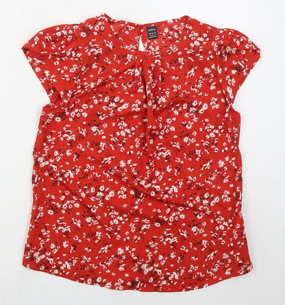 SheIn Womens Red Floral Polyester Basic Blouse Size M Crew Neck