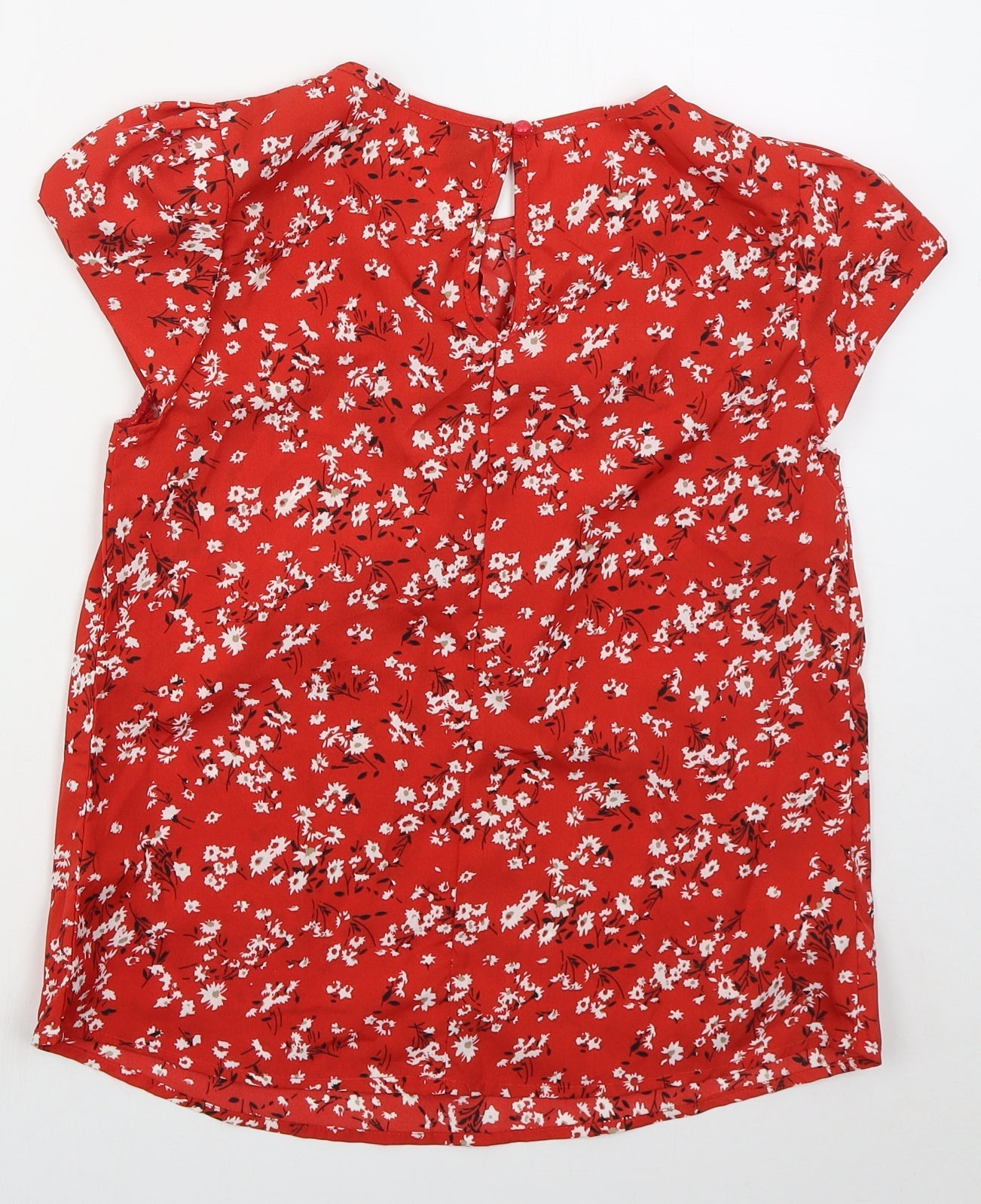 SheIn Womens Red Floral Polyester Basic Blouse Size M Crew Neck