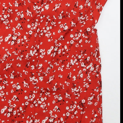 SheIn Womens Red Floral Polyester Basic Blouse Size M Crew Neck