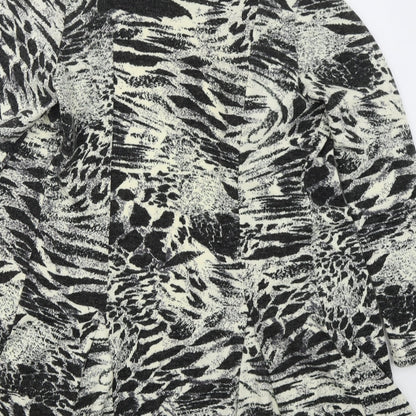 Text Womens Beige V-Neck Animal Print Acrylic Cardigan Jumper Size M
