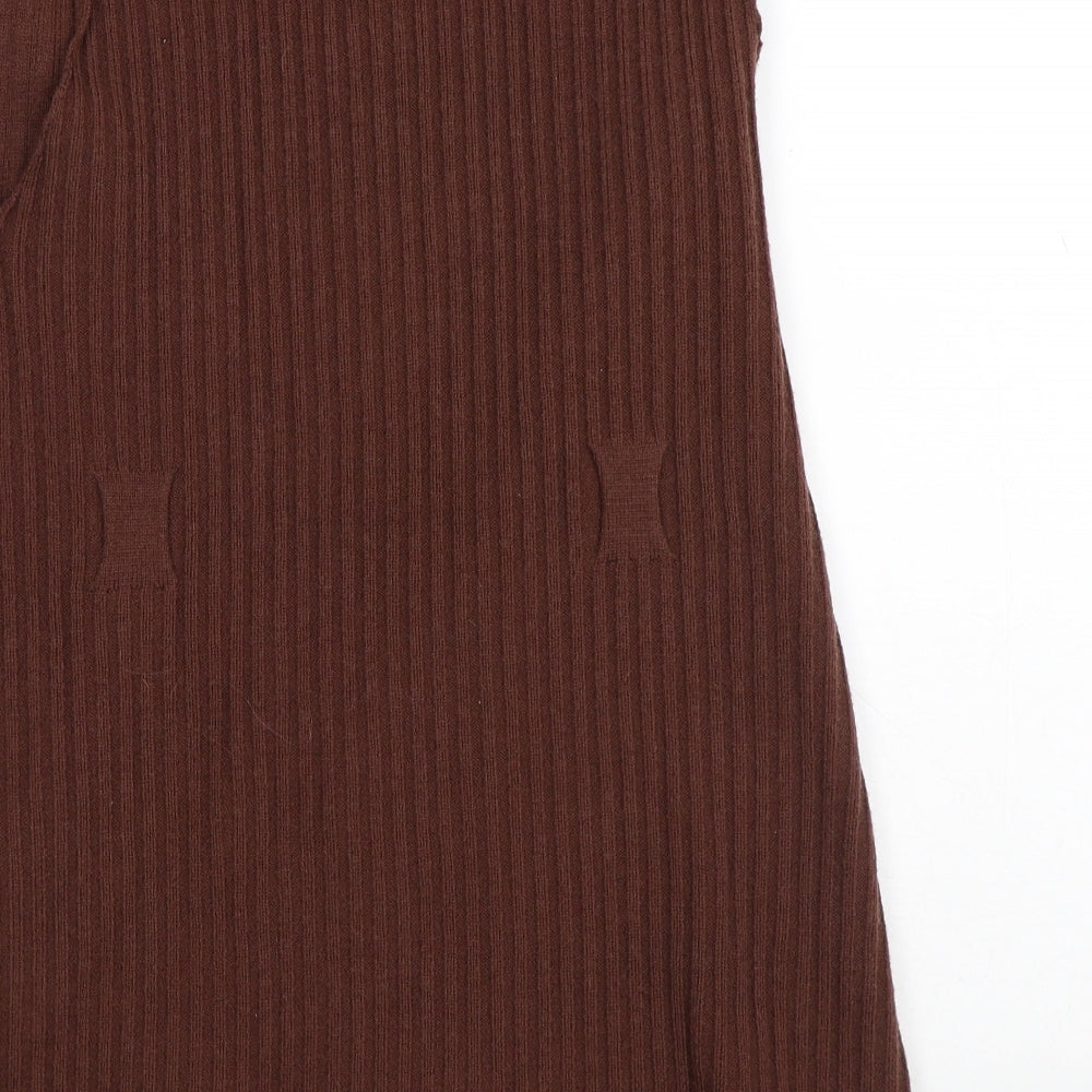 Preworn Womens Brown  Polyester Jumper Dress  Size S  Crew Neck
