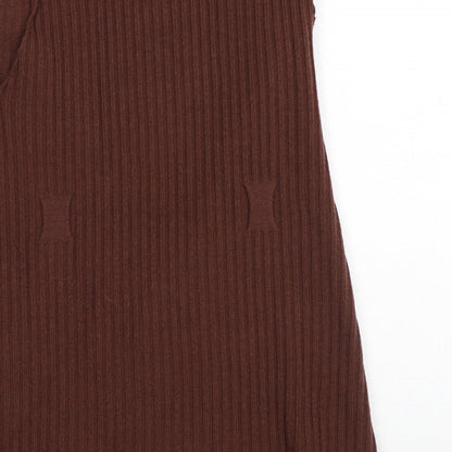 Preworn Womens Brown  Polyester Jumper Dress  Size S  Crew Neck
