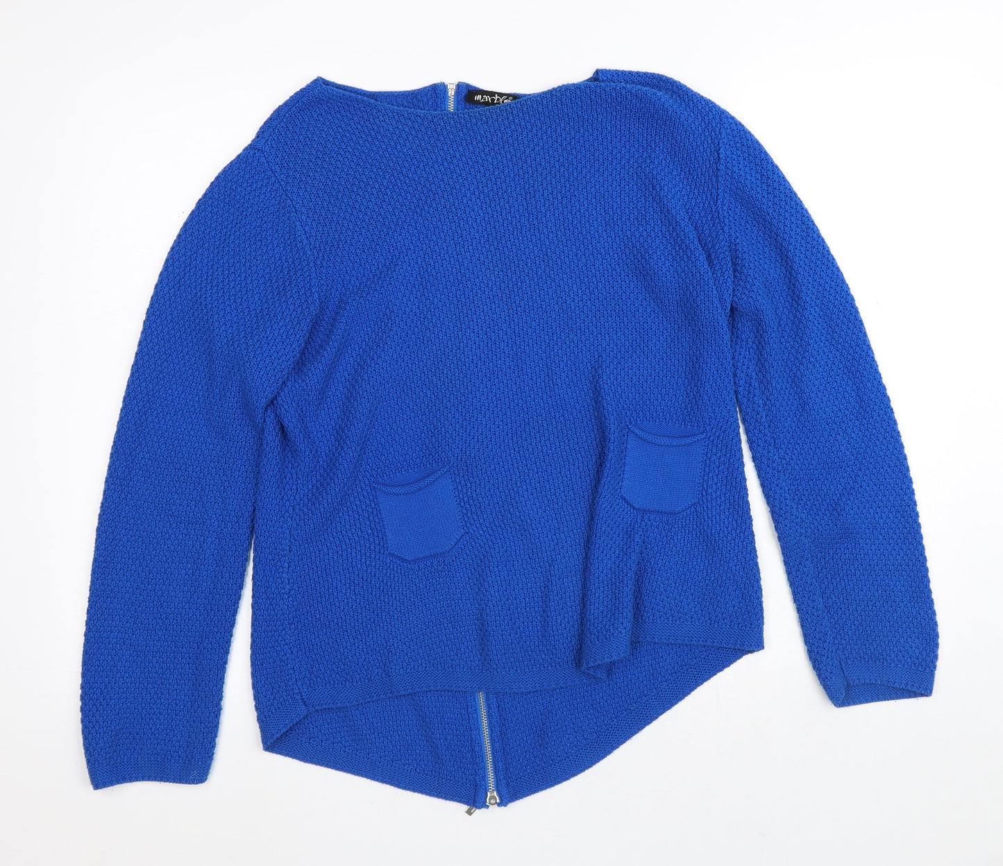 Marble Womens Blue Crew Neck  Acrylic Cardigan Jumper Size M   - Zip on back
