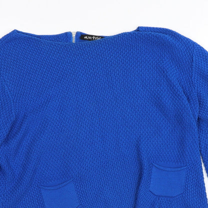 Marble Womens Blue Crew Neck  Acrylic Cardigan Jumper Size M   - Zip on back