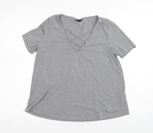 Womens UK Size 8 Topshop Grey Basic T-Shirt