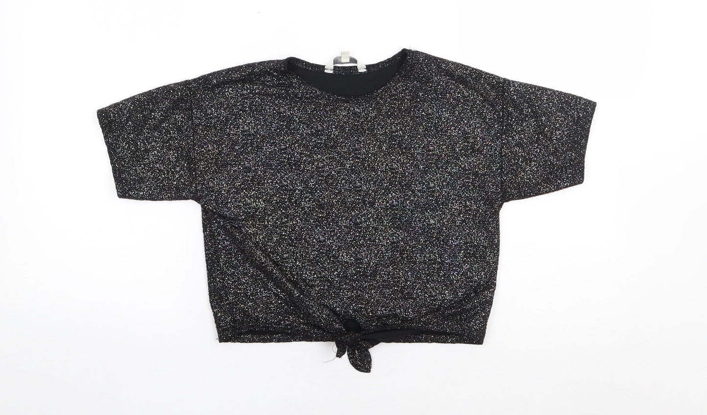 Miss E-Vie` Girls Black  Polyester Jersey T-Shirt Size 9-10 Years Crew Neck Pullover