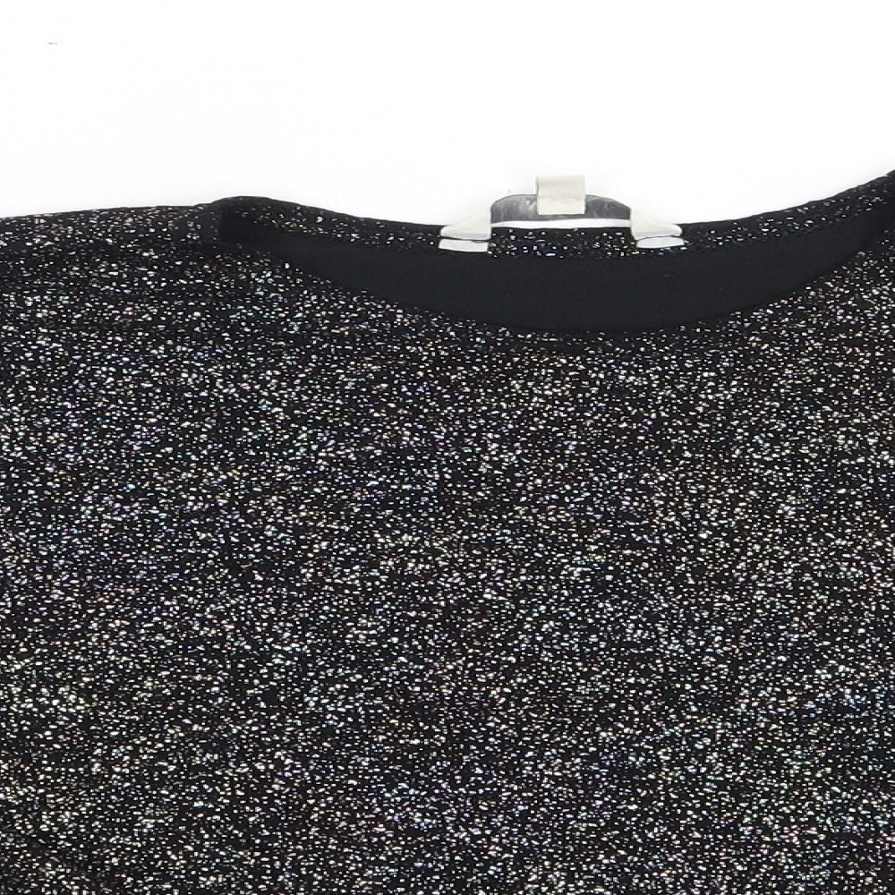 Miss E-Vie` Girls Black  Polyester Jersey T-Shirt Size 9-10 Years Crew Neck Pullover