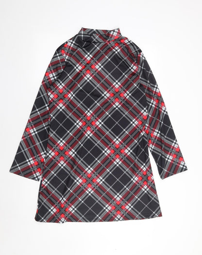 Preworn Womens Red Plaid Cotton A-Line  Size M  Mock Neck Pullover
