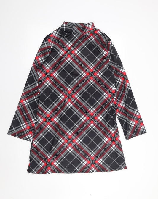 Preworn Womens Red Plaid Cotton A-Line  Size M  Mock Neck Pullover