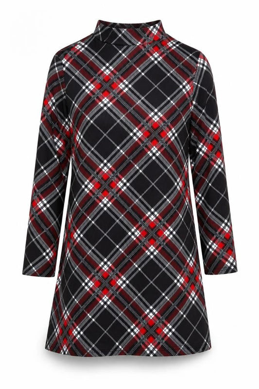 Preworn Womens Red Plaid Cotton A-Line  Size M  Mock Neck Pullover