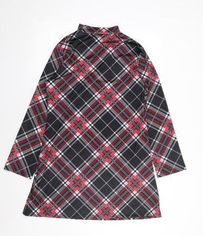 Preworn Womens Red Plaid Cotton A-Line  Size M  Mock Neck Pullover
