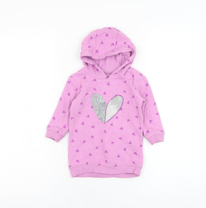 Dunnes Stores Girls Purple  Cotton Jumper Dress  Size 6-9 Months  Round Neck Pullover - Heart