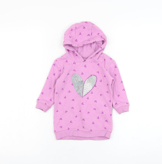 Dunnes Stores Girls Purple  Cotton Jumper Dress  Size 6-9 Months  Round Neck Pullover - Heart