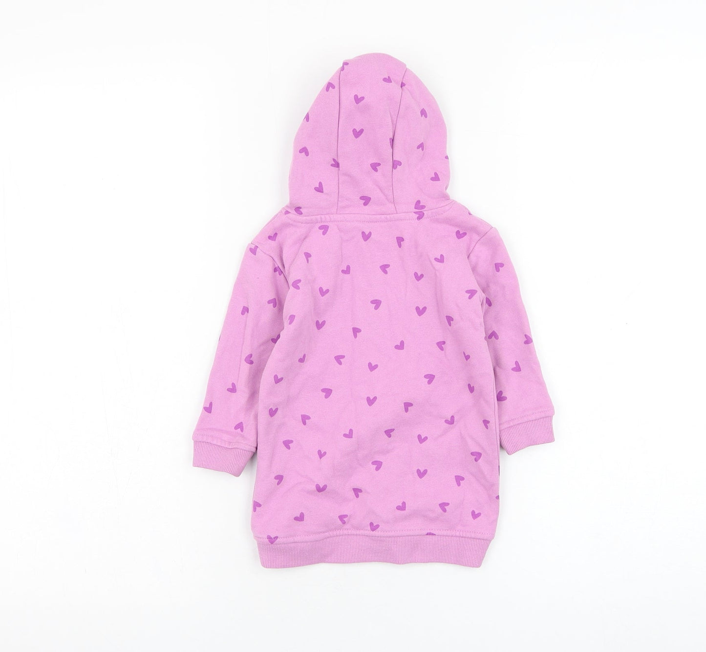 Dunnes Stores Girls Purple  Cotton Jumper Dress  Size 6-9 Months  Round Neck Pullover - Heart