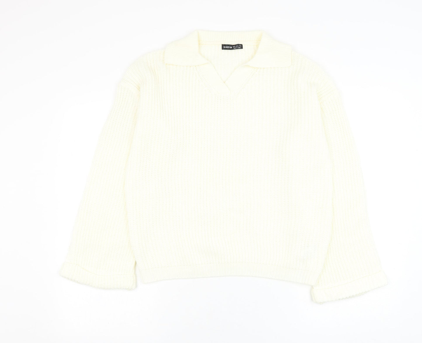 SheIn Womens Ivory V-Neck  Acrylic Pullover Jumper Size 8