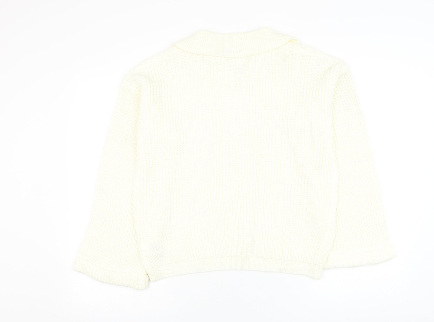 SheIn Womens Ivory V-Neck  Acrylic Pullover Jumper Size 8