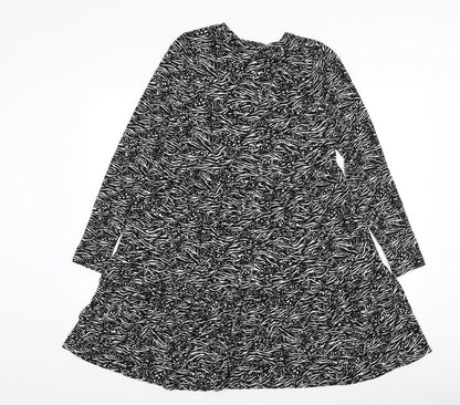 F&F Womens Black Animal Print Viscose Trapeze & Swing  Size 10  Round Neck Pullover