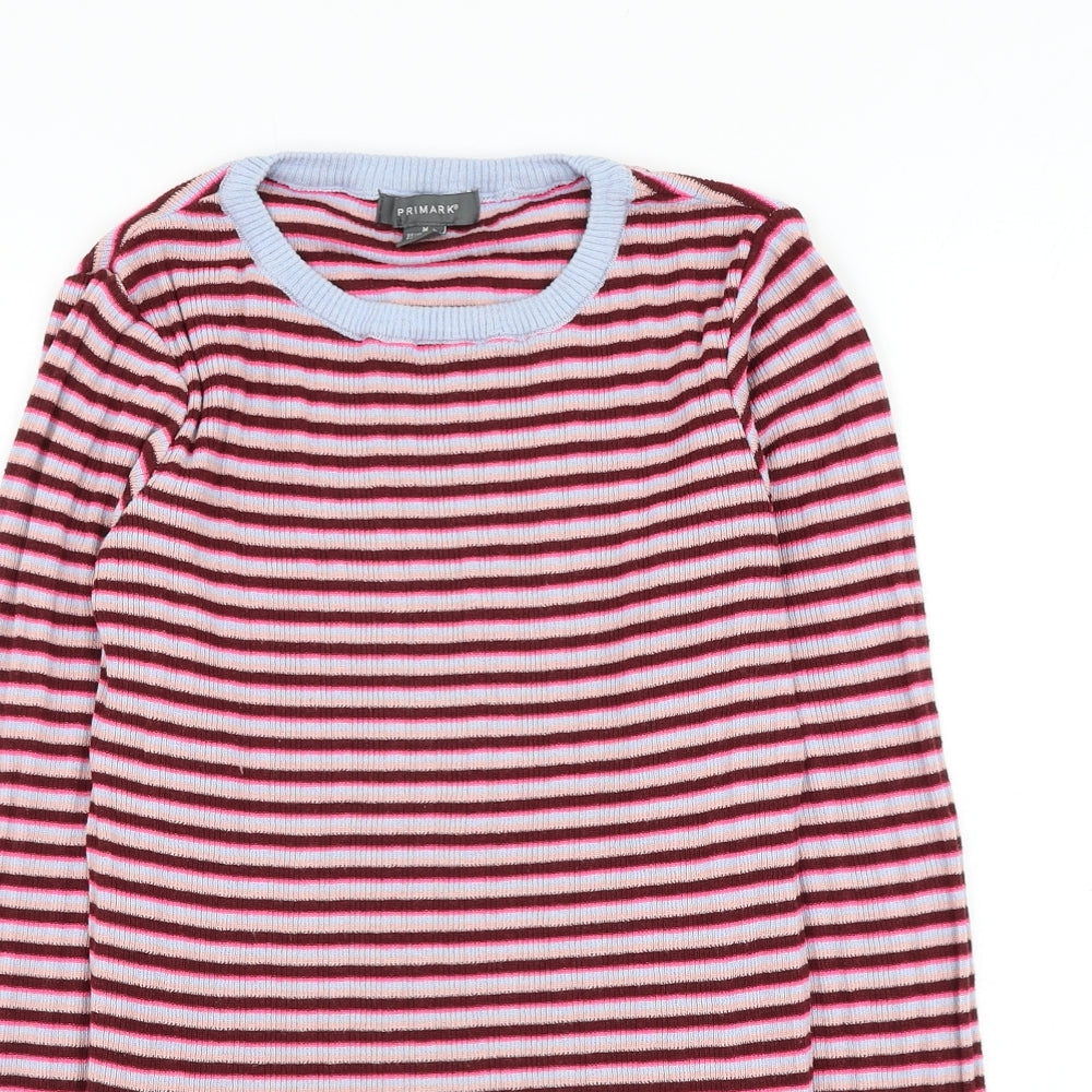 Primark Womens Purple Round Neck Striped Polyester Pullover Jumper Size 12