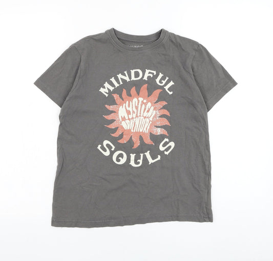 Primark Girls Grey  Cotton Basic T-Shirt Size 10-11 Years Round Neck Pullover - Mindful Souls