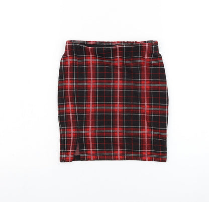 New Look Girls Red Check Polyester Straight & Pencil  Size 9 Years  Regular Pull On