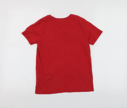 George Boys Red Geometric Cotton Basic T-Shirt Size 8-9 Years Round Neck