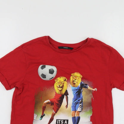 George Boys Red Geometric Cotton Basic T-Shirt Size 8-9 Years Round Neck