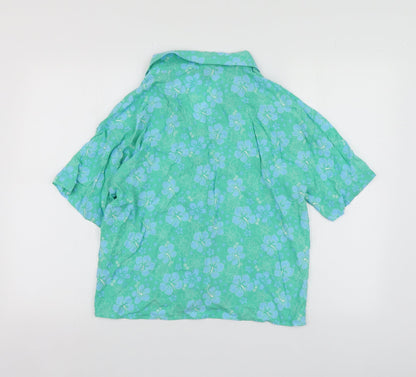 Primark Womens Green Floral Viscose Basic Button-Up Size 6 V-Neck