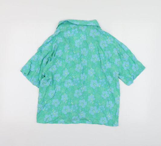 Primark Womens Green Floral Viscose Basic Button-Up Size 6 V-Neck