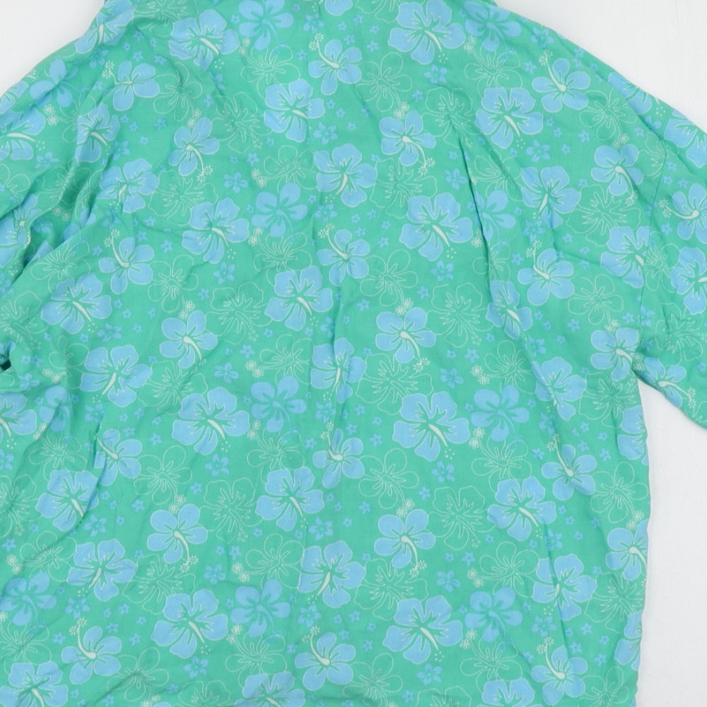 Primark Womens Green Floral Viscose Basic Button-Up Size 6 V-Neck