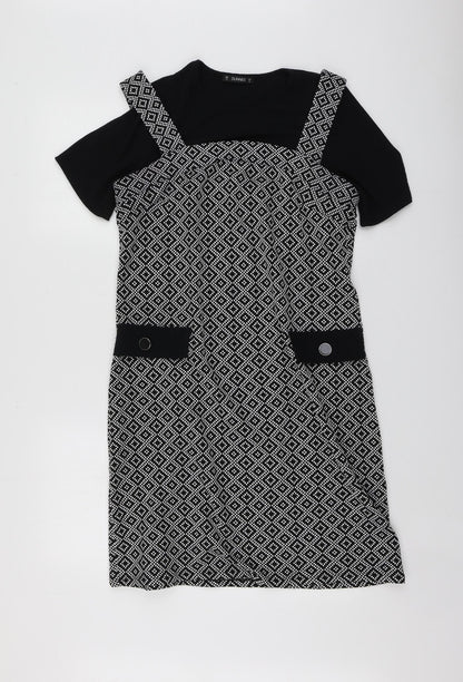 Dunnes Stores Womens Black Geometric Nylon A-Line  Size 12  Round Neck